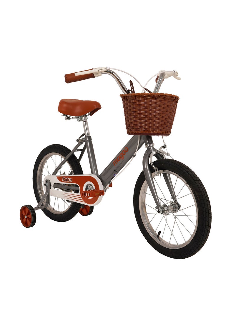 MOGOO Kids Retro Classic Style Vintage Basket Road Bike With Training Wheels For 5-8 Years Grey  - Image 2