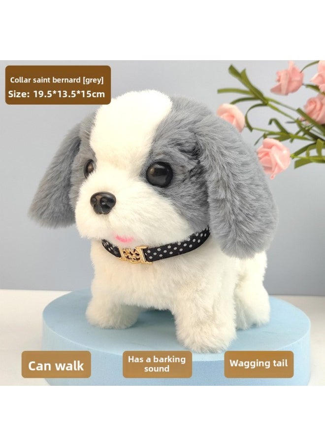 A Generation Of Plush Electric Puppies Can Walk, Bark, Wag Their Tails And Nod, Electric Puppies Stall Toy Dogs-Color:Collar Saint Bernard [grey]-Specification:Rechargeable Battery Model  - Image 1