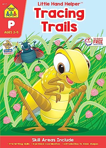 School Zone Tracing Trails Workbook: 32 Pages, Preschool, Pre-Writing, Intro to Shapes, Alphabet, Numbers, Ages 3 to 5 (Little Hand Helper Book Series) - Image 1