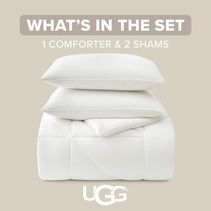 UGG Full/Queen Comforter Set â€“ 3 Piece Luxury Reversible Plush Queen Bed Set with Down Alternative Fill, Soft Comforter Bedding Set with 2 Pillow Shams for Home & Bedroom Decor, White Snow (Corey) - Image 3