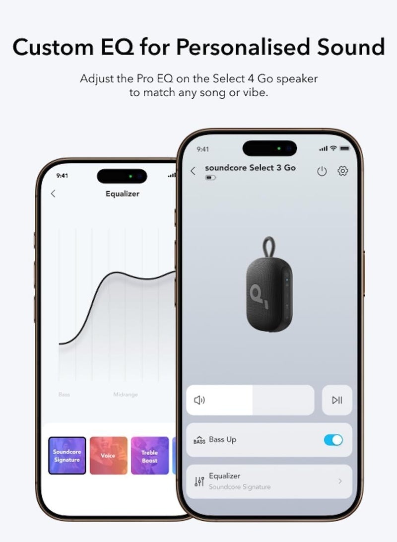 Soundcore Select 4 Go Ultra-Portable Bluetooth Speaker, 20-Hour Playtime, IP67 Water and Dust Resistance, Floatable, Customizable Professional EQ, and Wireless Stereo Pairing  - Image 3