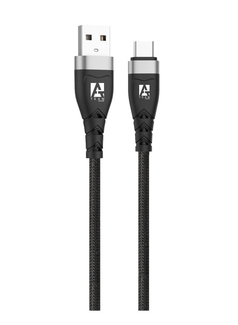 ATEAM  Smart USB Cable USB01 USB to Type-C 30W for Data Transfer Hard Drive Enclosures, Printers, Modems, Cameras -2M Black, Anti-puling. Anti bending