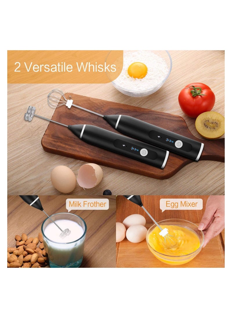 Milk Frother, Immersion Blender Cordless Foam Maker USB Rechargeable Small Mixer Handheld with 2 Stainless Whisks，Wisker for Stirring 3-Speed Adjustable Mini Frother for Cappuccino Latte Coffee Egg