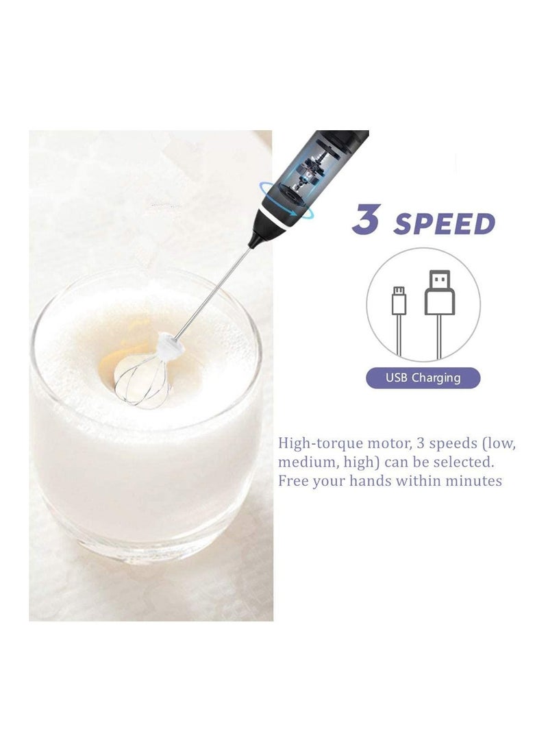 Milk Frother, Immersion Blender Cordless Foam Maker USB Rechargeable Small Mixer Handheld with 2 Stainless Whisks，Wisker for Stirring 3-Speed Adjustable Mini Frother for Cappuccino Latte Coffee Egg