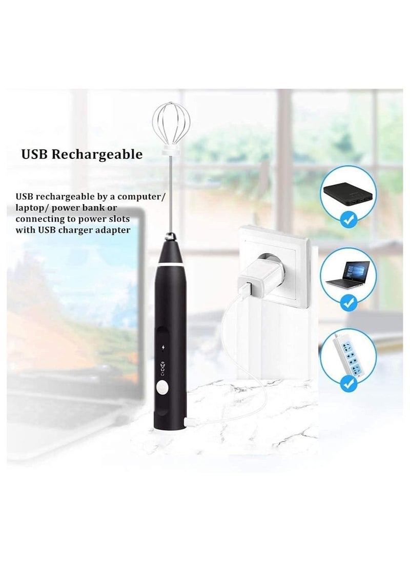 Milk Frother, Immersion Blender Cordless Foam Maker USB Rechargeable Small Mixer Handheld with 2 Stainless Whisks，Wisker for Stirring 3-Speed Adjustable Mini Frother for Cappuccino Latte Coffee Egg