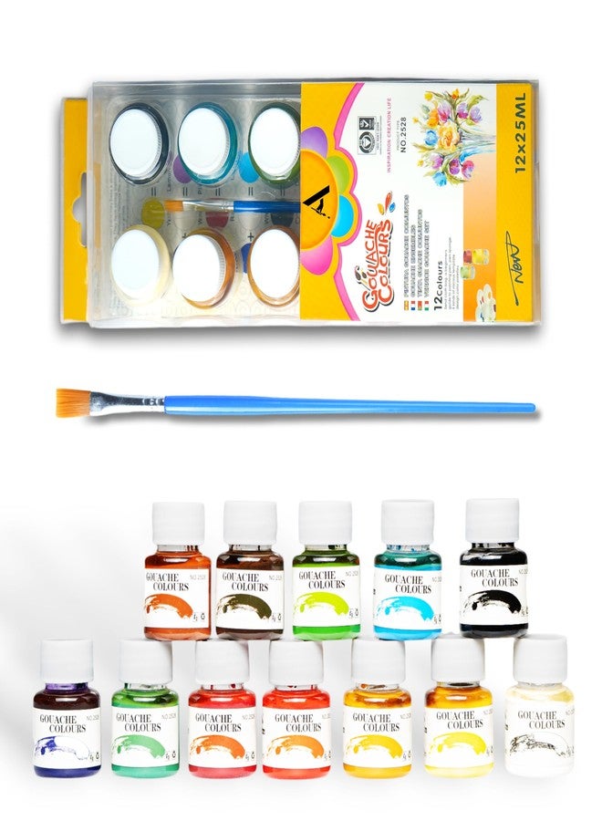ArtRight 12 x 25ml Gouache Paint Set with Free Paintbrush - Acid-Free, Non-Toxic Multicolored Artists' Gouache Colors for Painting and Mixed Media - Image 1