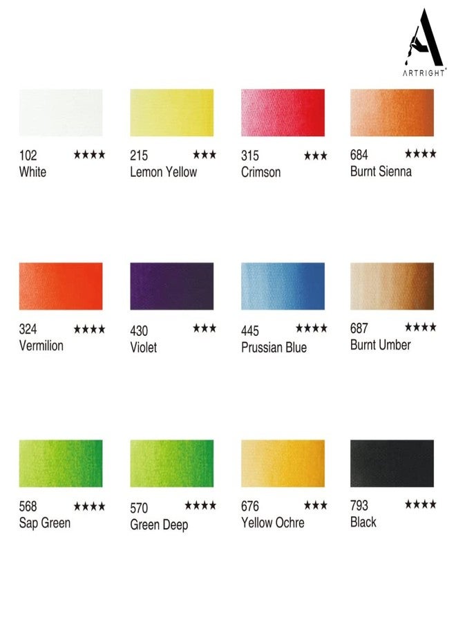 ArtRight 12 x 25ml Gouache Paint Set with Free Paintbrush - Acid-Free, Non-Toxic Multicolored Artists' Gouache Colors for Painting and Mixed Media - Image 2
