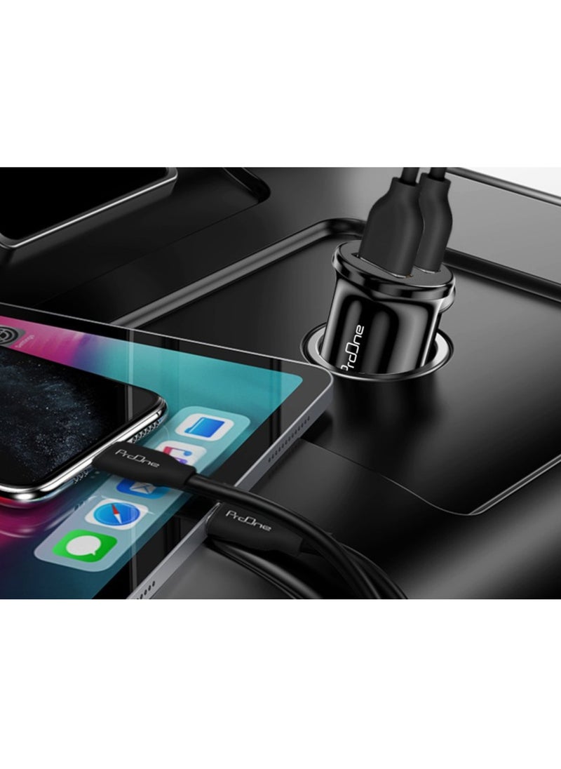 برو واحد شاحن سيارة ProOne PCG12 ثنائي USB، شحن عالي السرعة بقوة 2.4 أمبير مع كابل Micro USB بطول 100 سم  - Image 2