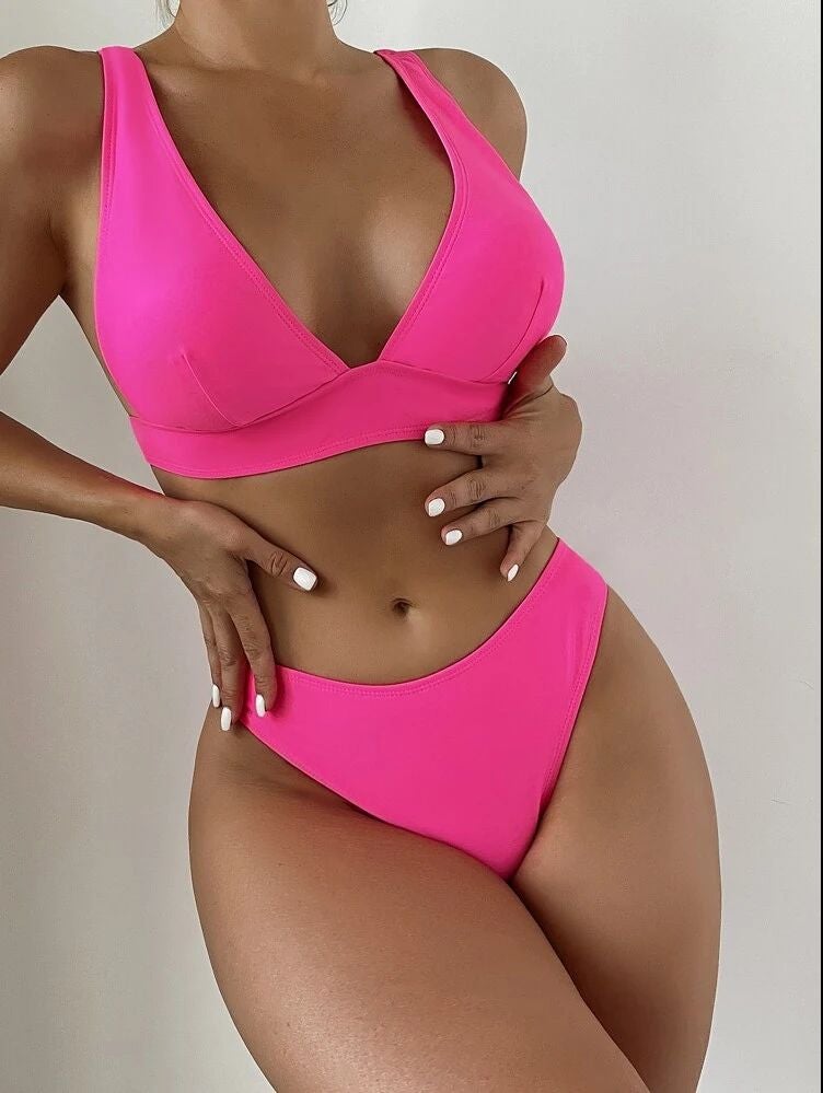 2022 New Solid Color Split Swimsuit Bikini High Waist Bikini - Image 1