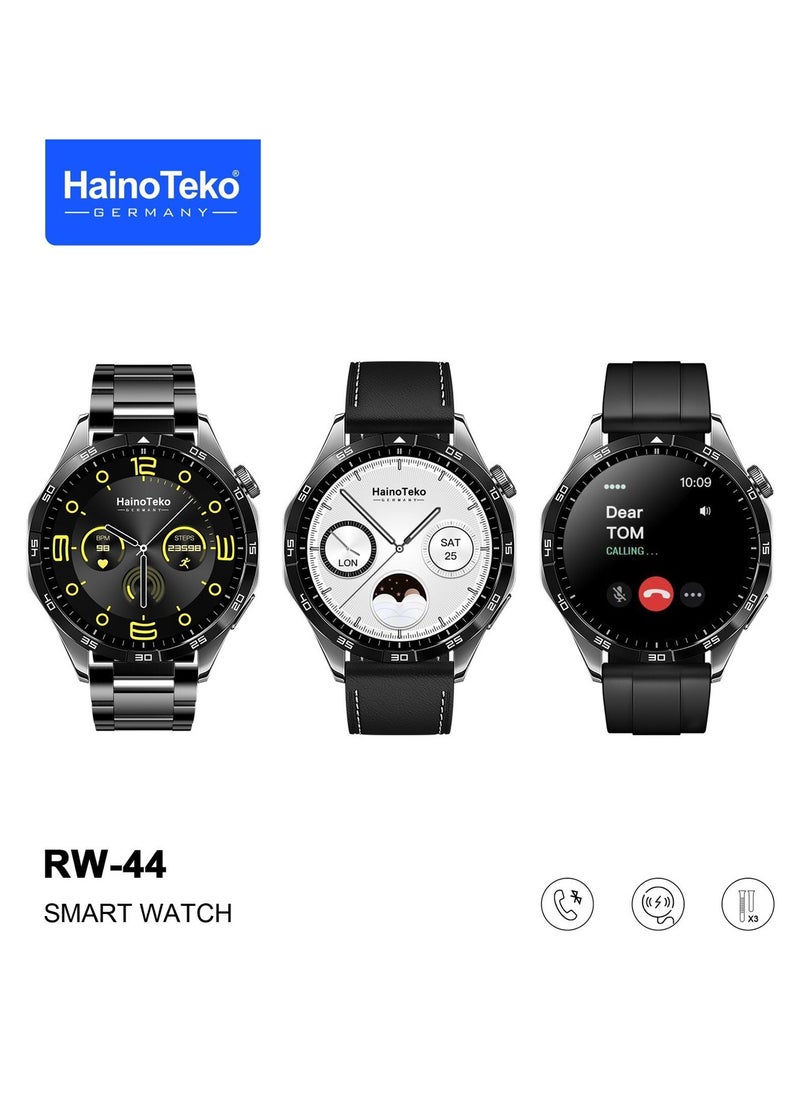 Haino Teko - Haino Teko RW44 Round Screen AMOLED Display Smart Watch With 3 Pair Straps and Wireless Charger For Gents and Boys - Image 1