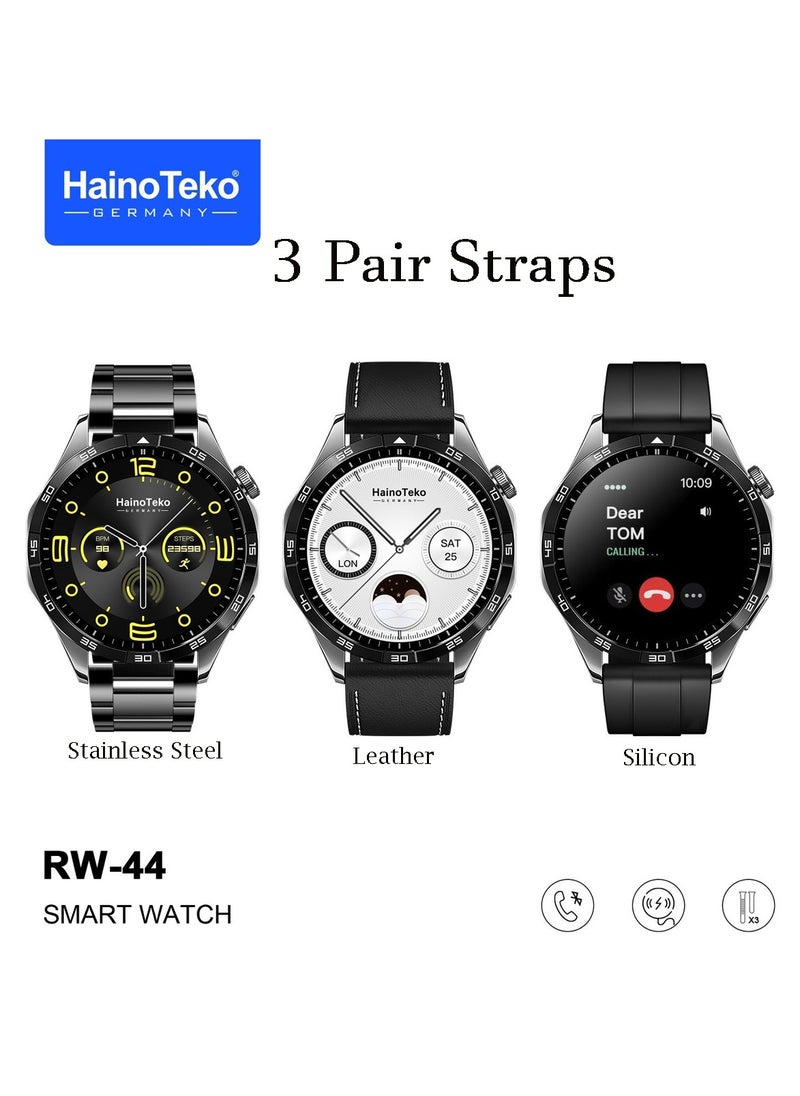 Haino Teko - Haino Teko RW44 Round Screen AMOLED Display Smart Watch With 3 Pair Straps and Wireless Charger For Gents and Boys - Image 1