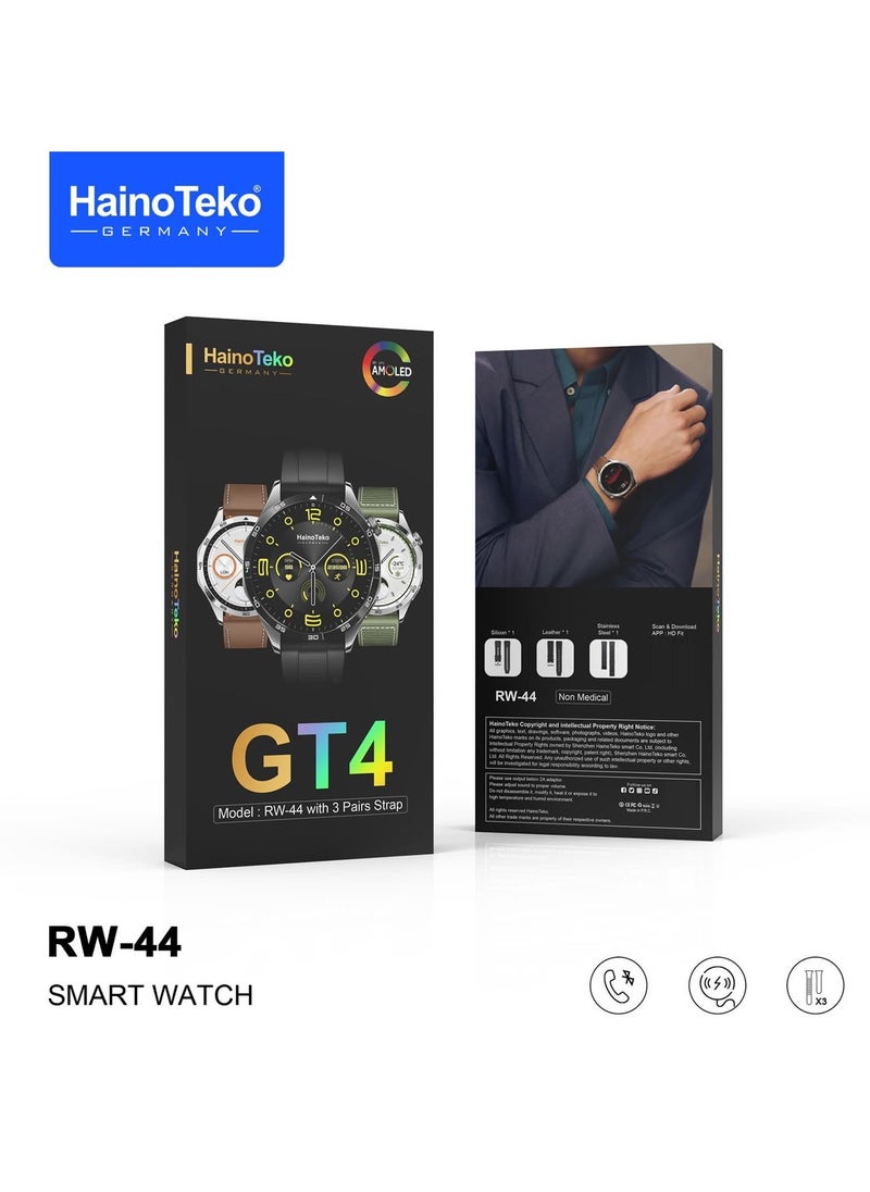 Haino Teko - Haino Teko RW44 Round Screen AMOLED Display Smart Watch With 3 Pair Straps and Wireless Charger For Gents and Boys - Image 1