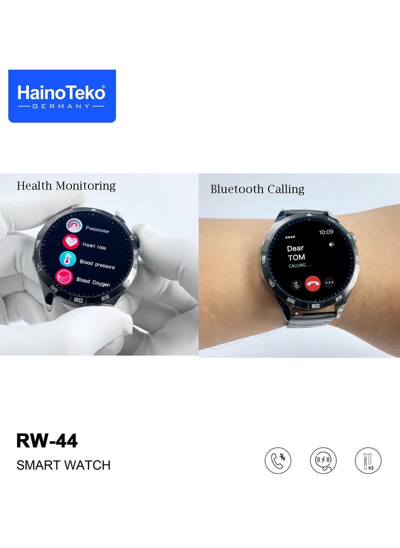 Haino Teko - Haino Teko RW44 Round Screen AMOLED Display Smart Watch With 3 Pair Straps and Wireless Charger For Gents and Boys - Image 1