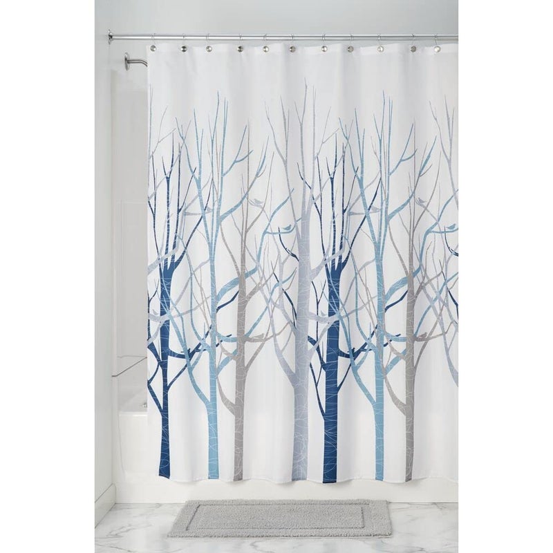 InterDesign Forest Fabric Shower Curtain for Master, Guest, Kids', College Dorm Bathroom, 72" x 72", Blue and Gray - Image 2