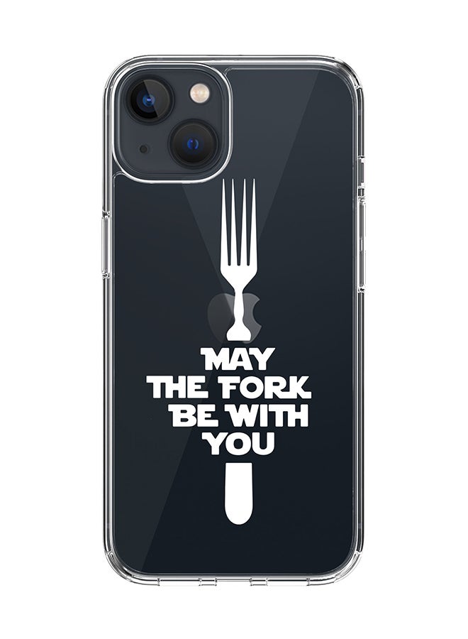 Classic Clear Case for Apple iPhone 14 Plus Case Hybrid Soft Cover Flexible Edges Anti Drop TPU PC Gel Thin Transparent Cover - May the fork