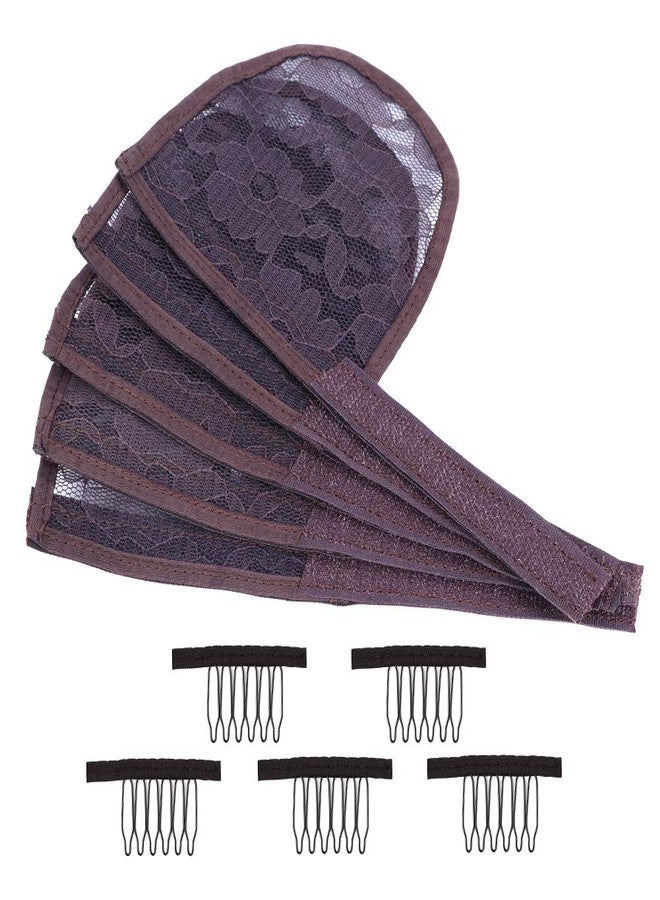 Nunify 5PCS Lace Base for Ponytail with Combs - Large Hair Net for Making Ponytail - Lace Ponytail Net with Magic Buckle - Brown - Image 1