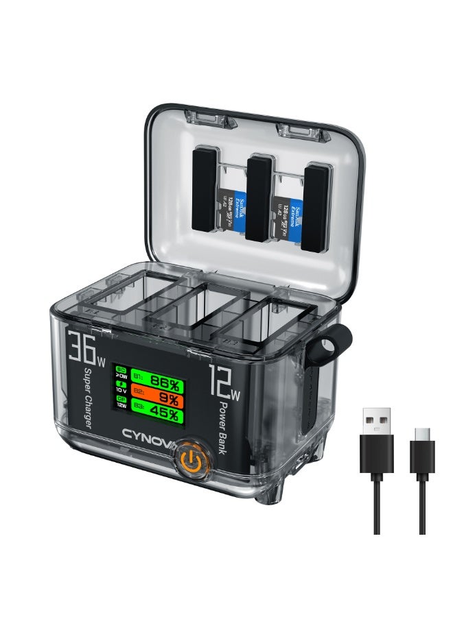 CYNOVA PD 36W USB-C Smart Charging Hub & Power Bank, Real-Time Power Display, 3 Fast-Charge Ports, Priority Charging & Safety Protection, for Osmo 360/Action 5/4/3 Battery Fast-Charging Case - Image 1