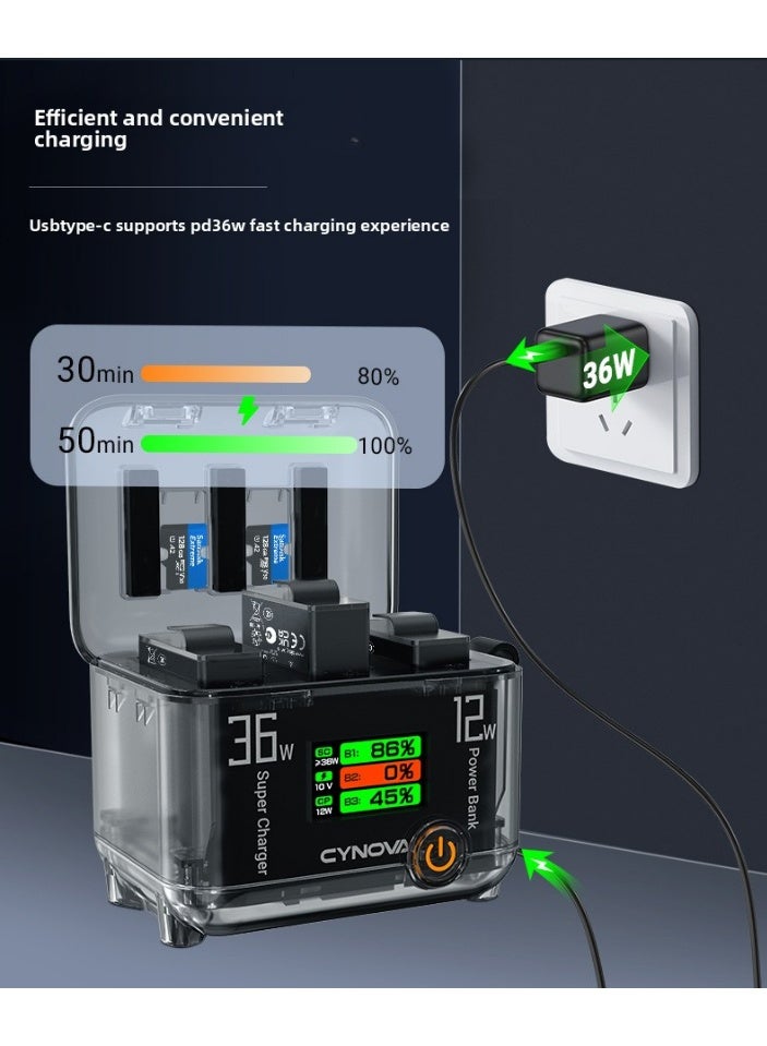 CYNOVA PD 36W USB-C Smart Charging Hub & Power Bank, Real-Time Power Display, 3 Fast-Charge Ports, Priority Charging & Safety Protection, for Osmo 360/Action 5/4/3 Battery Fast-Charging Case - Image 4