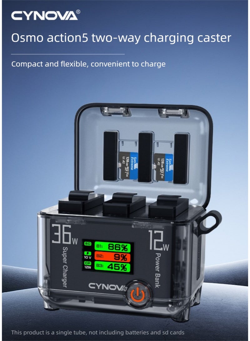 CYNOVA PD 36W USB-C Smart Charging Hub & Power Bank, Real-Time Power Display, 3 Fast-Charge Ports, Priority Charging & Safety Protection, for Osmo 360/Action 5/4/3 Battery Fast-Charging Case - Image 2