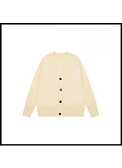 Generic Trendy Brand Love Knit Cardigan Oversized V-Neck Sweater Apricot [2105v collar cardigan style] 