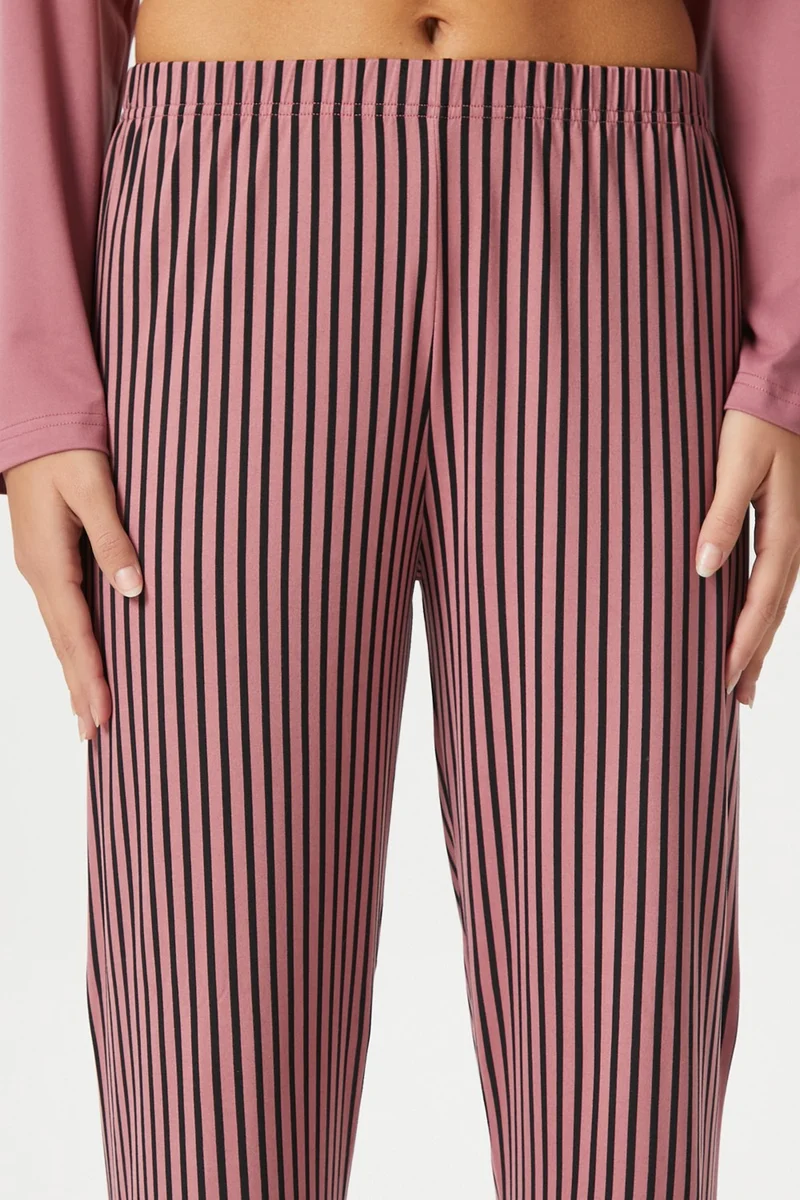 ريتنيس Women's Infinity Extra Soft Dusty Rose Crew Neck Striped Pajama Set
