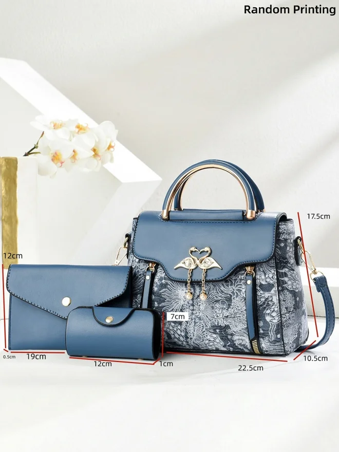 Take Two  Printed Dual Handle Handbag with Adjustable Strap and Purse Set for Women | Best Price UAE