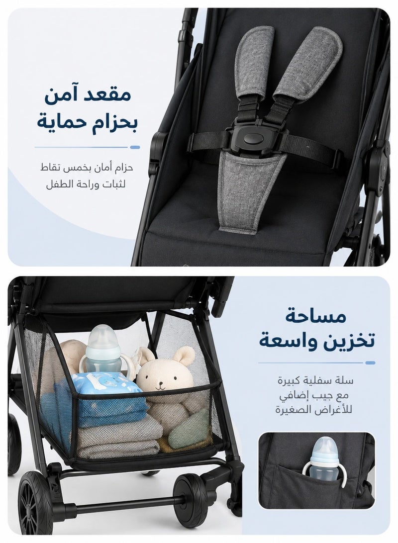 hibobi Lightweight Foldable Two-Way Push Baby Stroller With Seat Cushion - Image 5