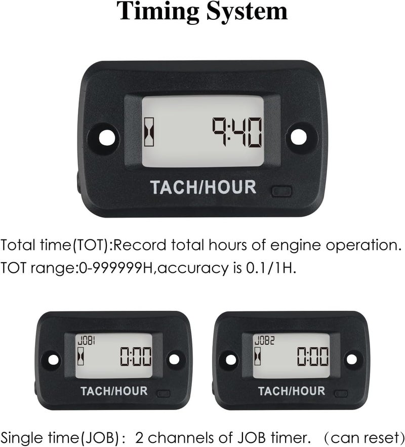 Jayron JR-HM019R Waterproof Digital LCD Hour Meter Tachometer Maintenance Meter for Gasoline Engine, Paramotors,Chainsaws,Generators,Mowesr,Model Boats - Image 2