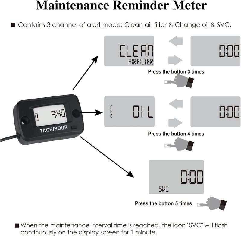 Jayron JR-HM019R Waterproof Digital LCD Hour Meter Tachometer Maintenance Meter for Gasoline Engine, Paramotors,Chainsaws,Generators,Mowesr,Model Boats - Image 3