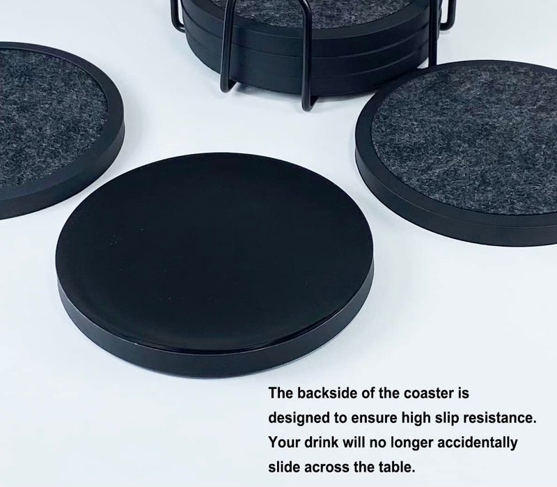 MECOWON Absorbent Coasters for Drinks with Holder - 6packs, Silicone Coaster with Soft Felt Insert (4.3 inch Coasters with 4.5 inch Holder, Black and White) - Image 4