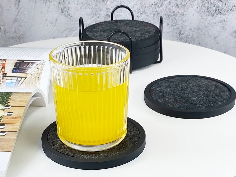 MECOWON Absorbent Coasters for Drinks with Holder - 6packs, Silicone Coaster with Soft Felt Insert (4.3 inch Coasters with 4.5 inch Holder, Black and White) - Image 2