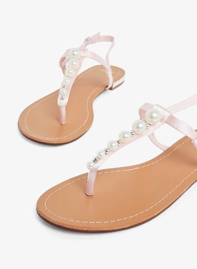 Styli Pearl Embellished Flat Sandals - Image 3