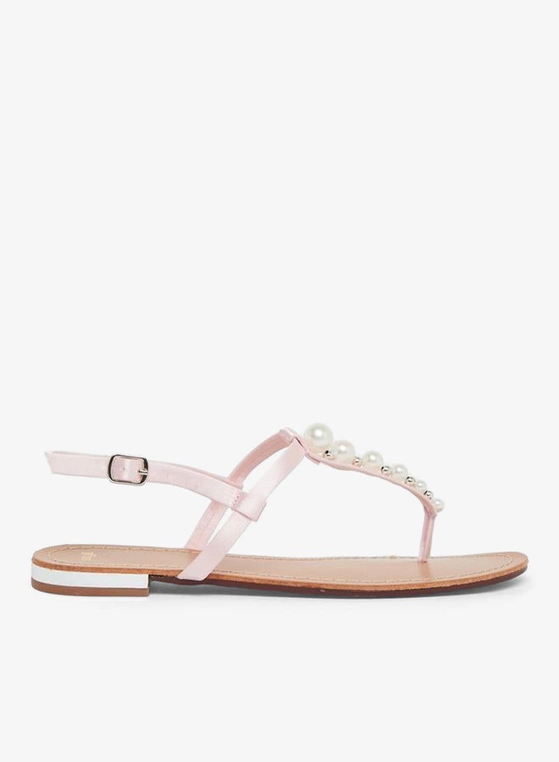 Styli Pearl Embellished Flat Sandals - Image 1