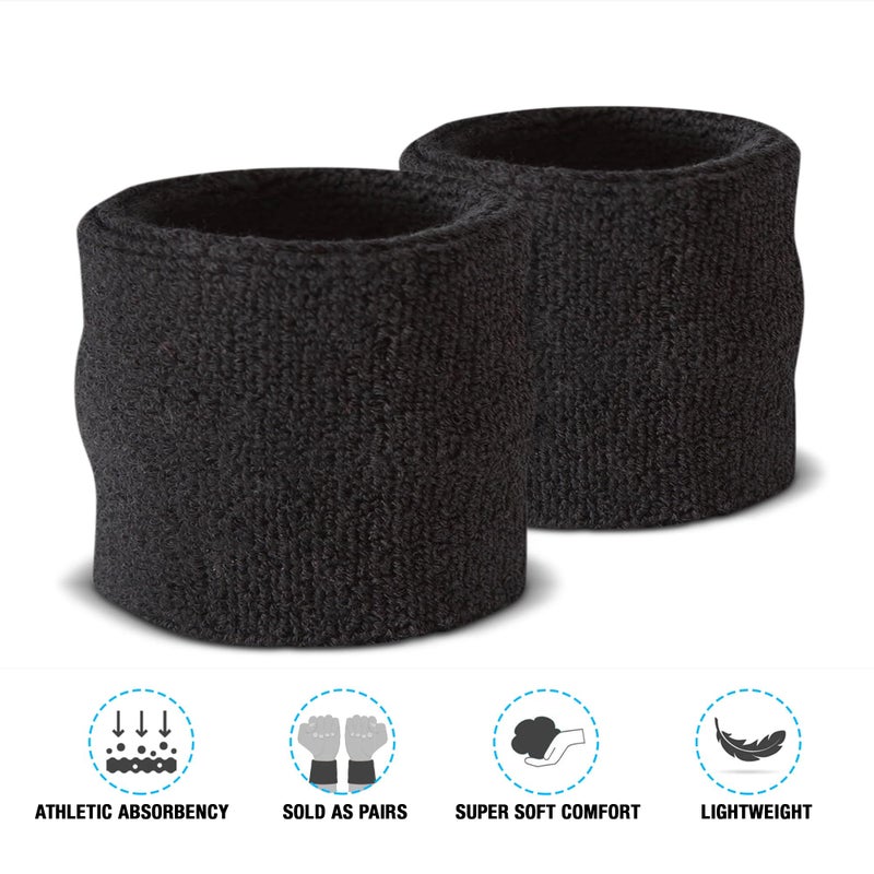 Suddora Wrist Sweatbands, Absorbent and Breathable Thick Cotton Bands for Working Out, Gymnastics, Basketball, Tennis, and Football, Multiuse Wristbands for Costumes and Cosplay, Black - Image 4