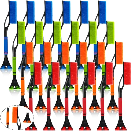 Uiifan 12 Pcs 24" Snow Brush and Ice Scrapers for Car Windshield Windows Detachable No Scratch Scraper for Ice and Snow Removal Winter with Foam Grip Trucks SUVs (Red,Orange,Blue,Green) - Image 1