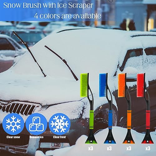 Uiifan 12 Pcs 24" Snow Brush and Ice Scrapers for Car Windshield Windows Detachable No Scratch Scraper for Ice and Snow Removal Winter with Foam Grip Trucks SUVs (Red,Orange,Blue,Green) - Image 2