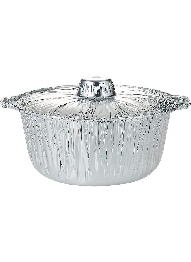 HTE Disposable Food Storage, Take Away Aluminium Pot Container With Hood Silver 10 Pieces (21Cm)  - Image 3