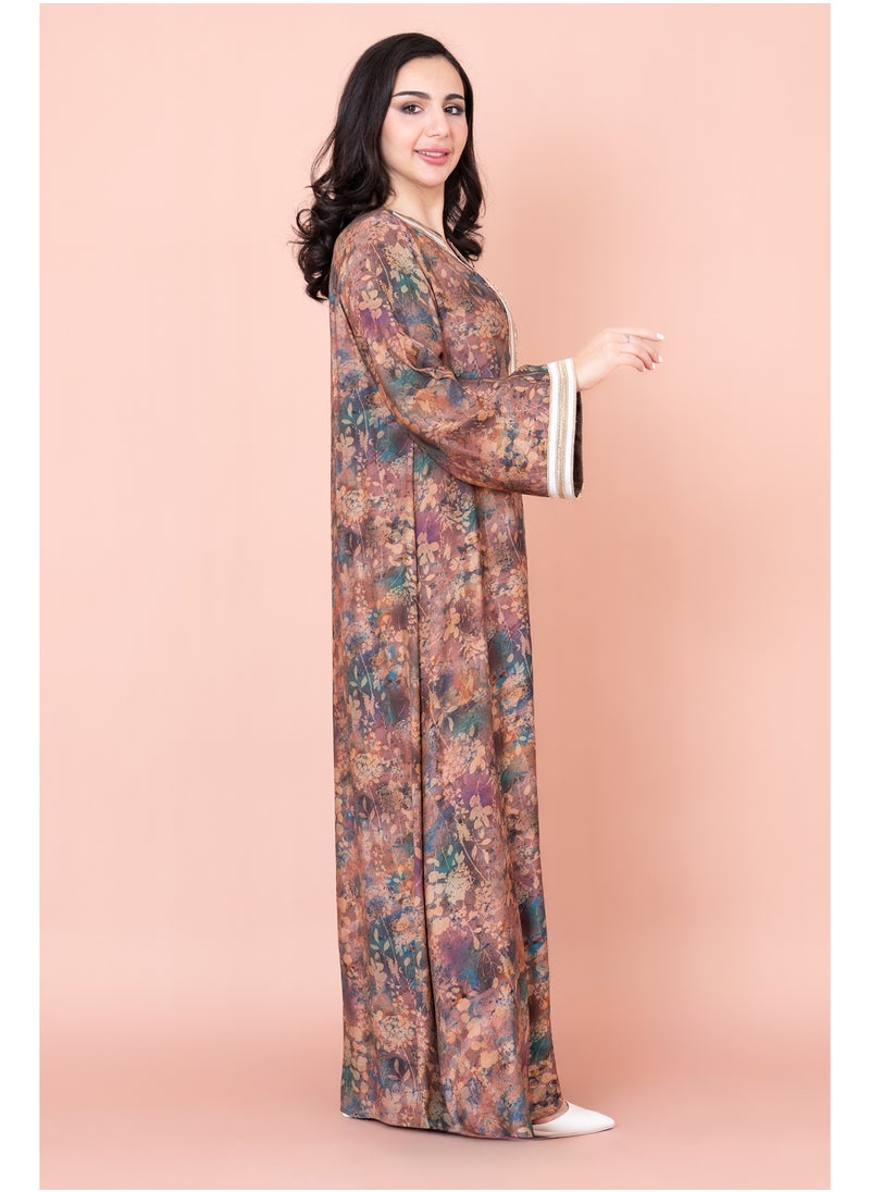 IKKXA Embroidered Floral Print Jalabiya  - Image 3