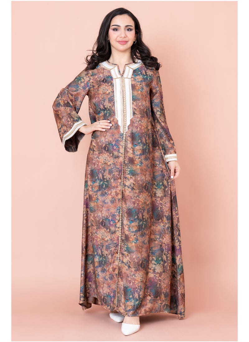IKKXA Embroidered Floral Print Jalabiya  - Image 1