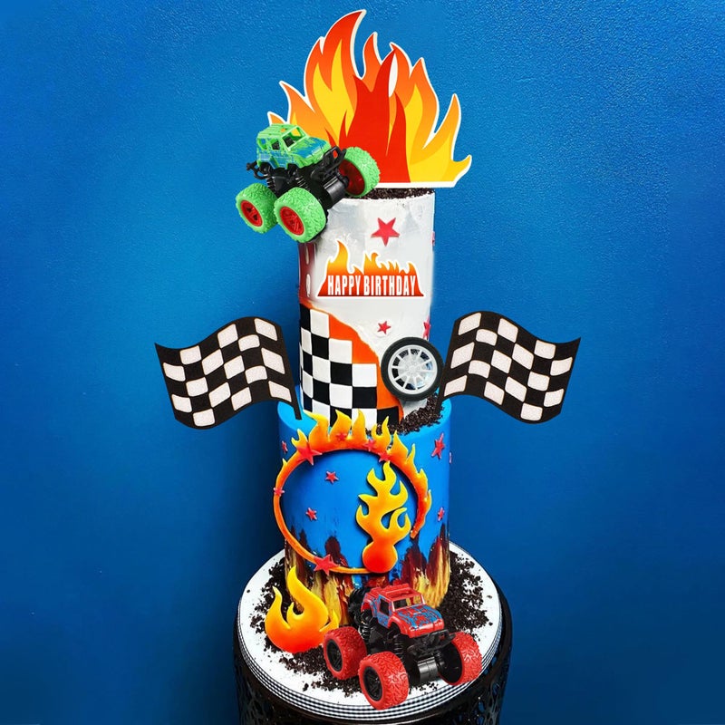 DRWATE Truck Cake Toppers Truck Cake Decorations Flame Blaze Wheel Race Car Cake Toppers for Truck Themed Racing Car Decorations Supplies (Truck) - Image 5