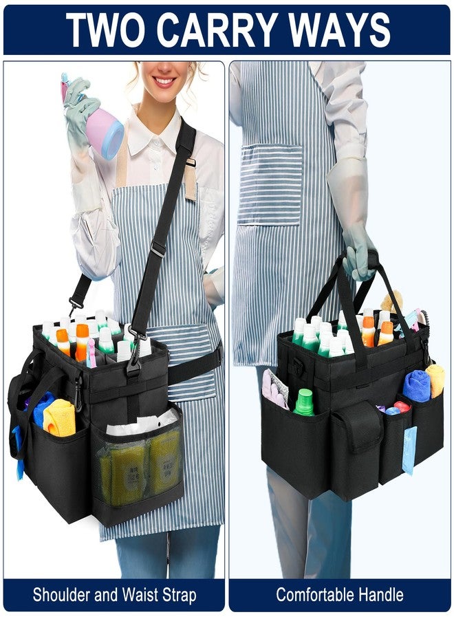 ZIOZERTT حقيبة أدوات التنظيف ZIOZERTT، منظم كبير لمستلزمات التنظيف بمقبض، أسود - Image 5