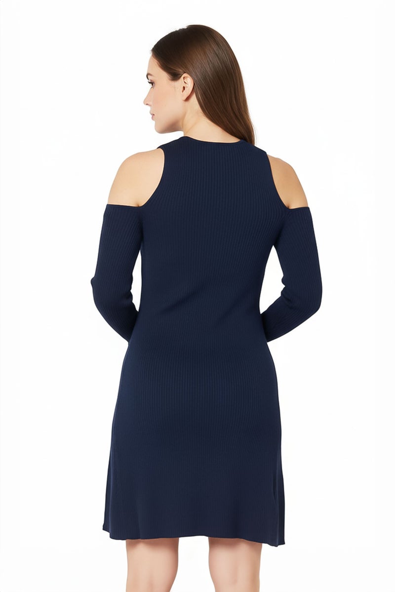 PINKO Women Ribbed A-Line Dress, Navy Blue - Image 2