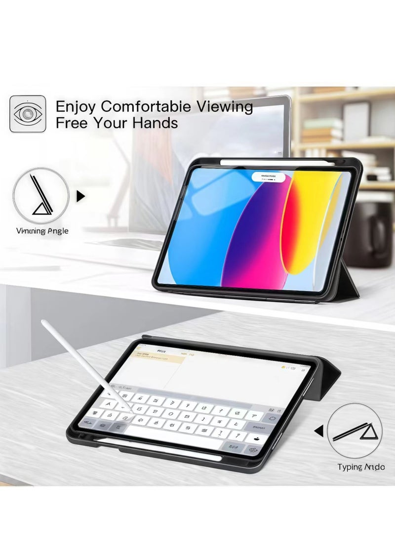 FLYHSO Case for iPad 10th Generation 10.9 Inch 2022 / iPad 11th Generation (A16) 10.9 Inch 2025 Built-in Pencil Holder Flexible Back Cover, Trifold Stand, Auto Sleep Wake Rebound Series Black - Image 2