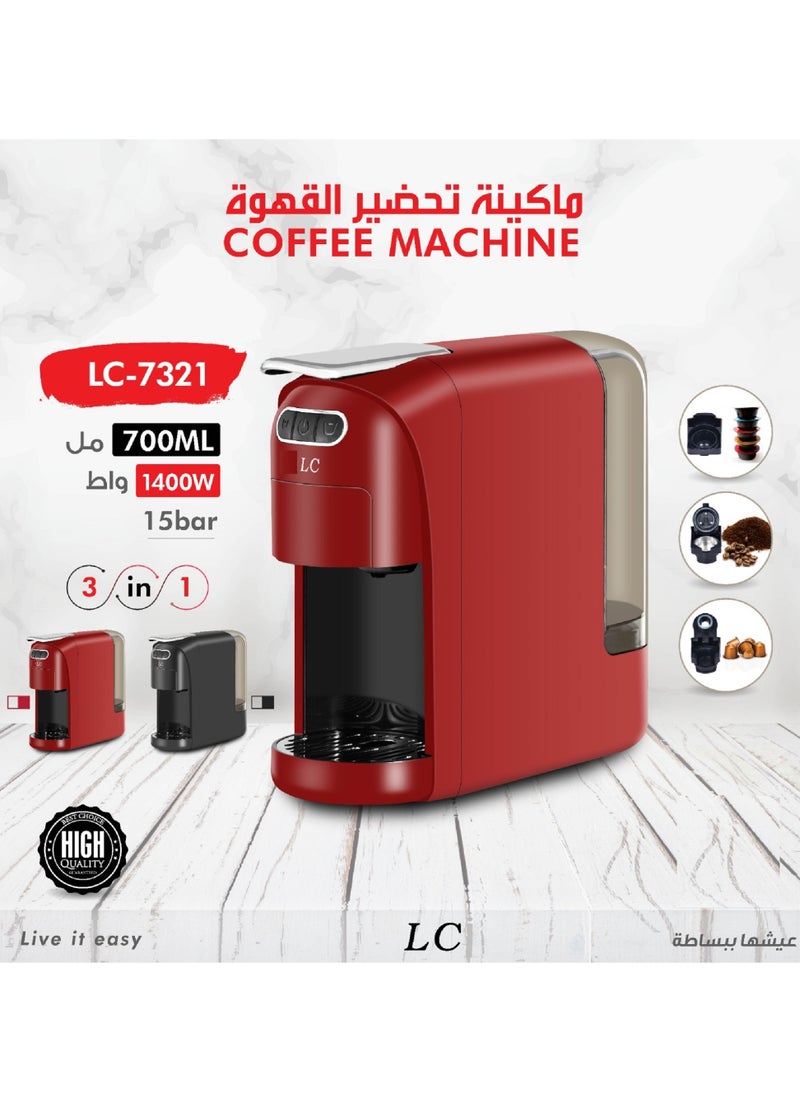 LC - 3 In 1  15 Bar Coffee Machine 700 Ml 1400 W - Image 1