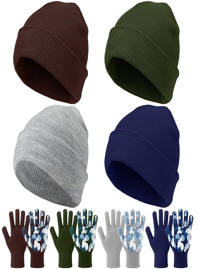 Evervibe 8 Pack Kids Beanie Hats and Gloves Set Knitted Beanies Hat Warm Stretch Gripper Gloves Winter Hats for Boys Girls, Warm, 3-6 Years - Image 1