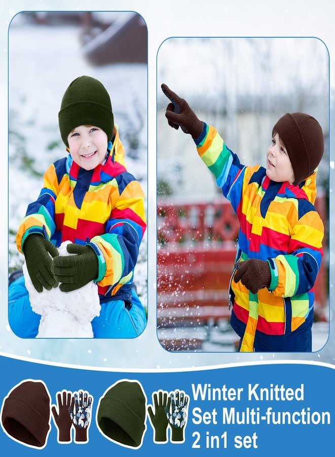 Evervibe 8 Pack Kids Beanie Hats and Gloves Set Knitted Beanies Hat Warm Stretch Gripper Gloves Winter Hats for Boys Girls, Warm, 3-6 Years - Image 5
