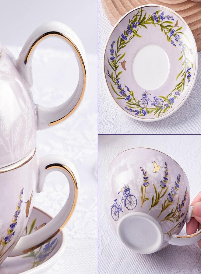 CHILDIKE Tea for One Set, Tea for One Teapot and Cup Set, Individual Teapot with Cup and Saucer, Porcelain Floral Tea Set Gift for Women, Mather, Christmas, Valentine - Image 3