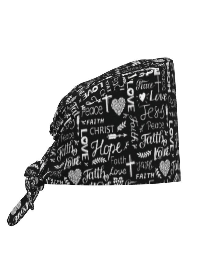 KKRMTUG Christian Jesus Cross Working Cap Scrub Cap with Sweatband for Women Men Adjustable Jesus Tie Back Scrub Hat Nurse Surgical Caps - Image 1