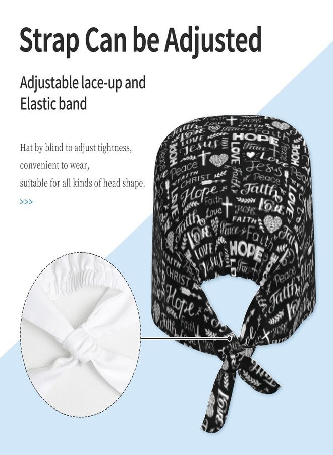 KKRMTUG Christian Jesus Cross Working Cap Scrub Cap with Sweatband for Women Men Adjustable Jesus Tie Back Scrub Hat Nurse Surgical Caps - Image 3