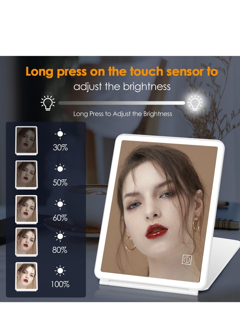 Arabest Rechargeable Travel Makeup Vanity Mirror with 72 Led Lights, Portable Lighted Makeup Beauty Mirror, 3 Color Lighting, Dimmable Touch Screen, Tabletop LED Folding Cosmetic Mirror with Lights  - Image 4